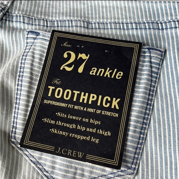 J. CREW Light Blue/ White Pinstripe Toothpick Ankle Zipper Jeans 27 - Picture 6 of 8